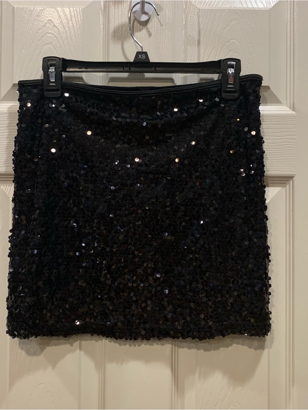 Black Sequin Mini Skirt, Poof Couture, Size L